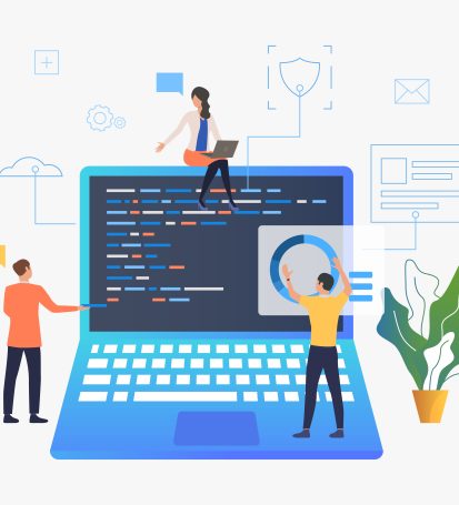 Business people working over laptop development vector